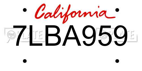 7LBA959 California License Plate