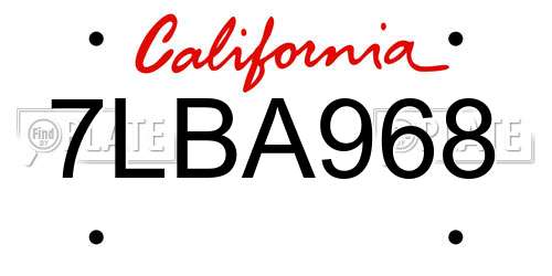 7LBA968 California License Plate