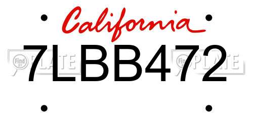 7LBB472 California License Plate
