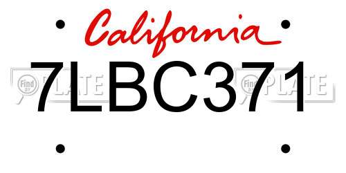 7LBC371 California License Plate
