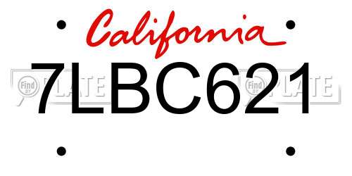 7LBC621 California License Plate