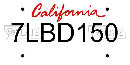 7LBD150 California License Plate