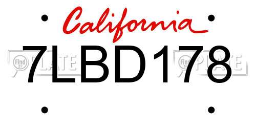 7LBD178 California License Plate