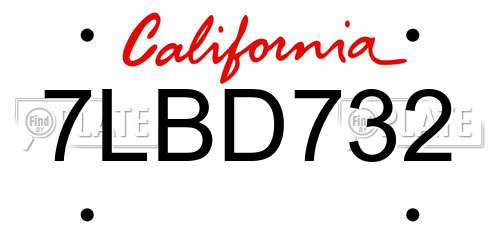 7LBD732 California License Plate
