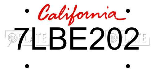 7LBE202 California License Plate