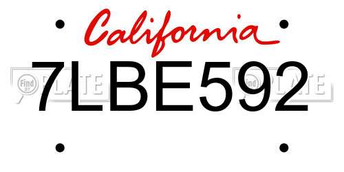7LBE592 California License Plate