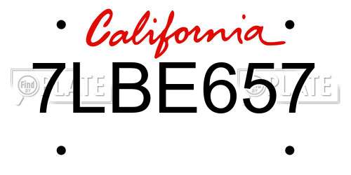 7LBE657 California License Plate