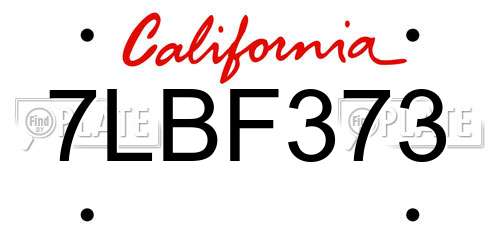 7LBF373 California License Plate