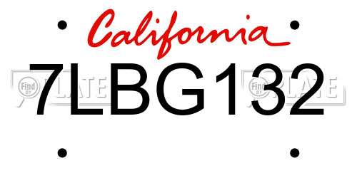 7LBG132 California License Plate