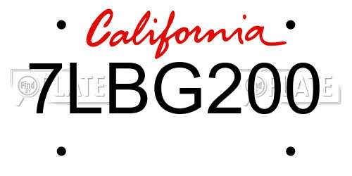 7LBG200 California License Plate