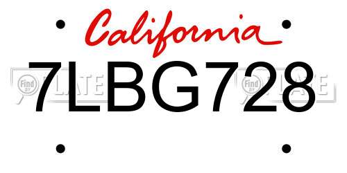 7LBG728 California License Plate