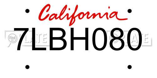 7LBH080 California License Plate
