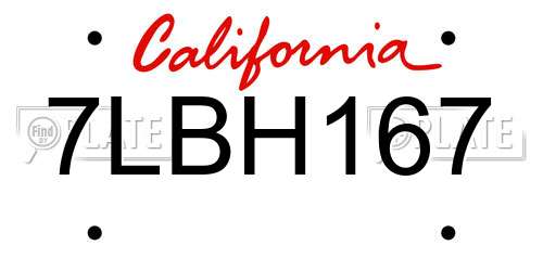 7LBH167 California License Plate