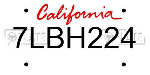 7LBH224 California License Plate