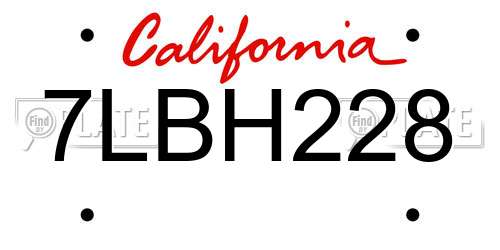 7LBH228 California License Plate