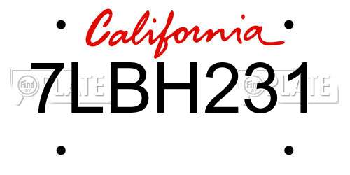7LBH231 California License Plate