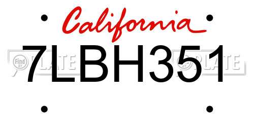 7LBH351 California License Plate