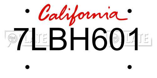 7LBH601 California License Plate