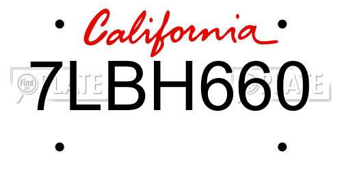 7LBH660 California License Plate