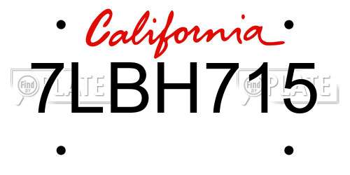 7LBH715 California License Plate