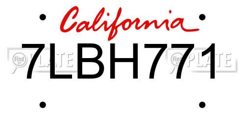 7LBH771 California License Plate