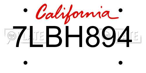7LBH894 California License Plate