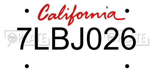 7LBJ026 California License Plate