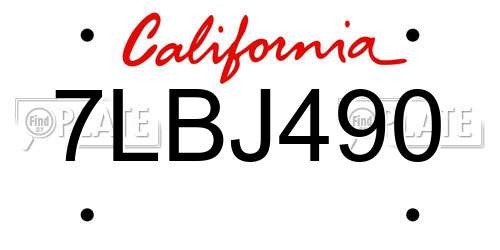 7LBJ490 California License Plate