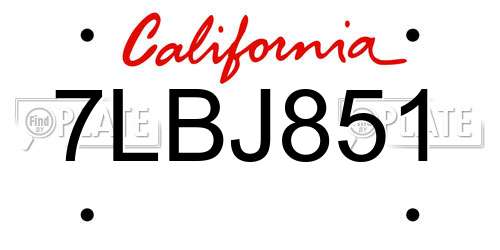 7LBJ851 California License Plate