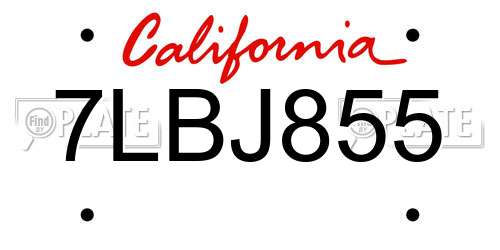 7LBJ855 California License Plate
