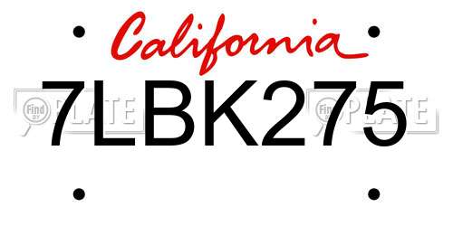 7LBK275 California License Plate