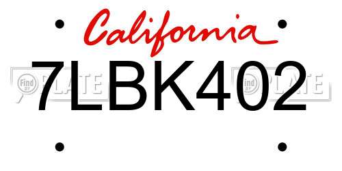 7LBK402 California License Plate
