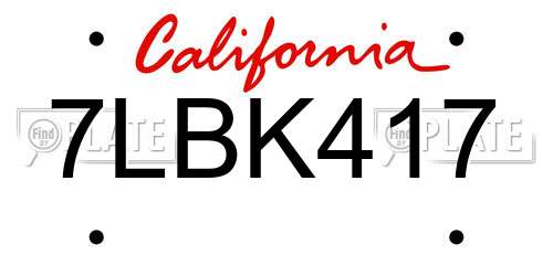 7LBK417 California License Plate