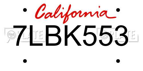 7LBK553 California License Plate