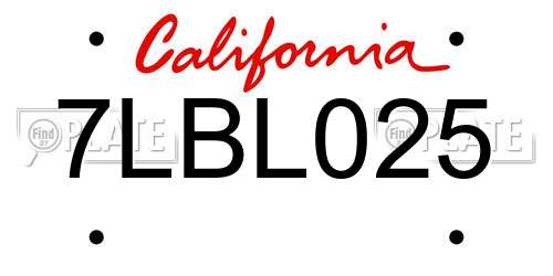 7LBL025 California License Plate