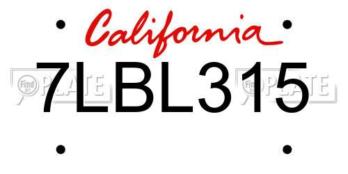 7LBL315 California License Plate