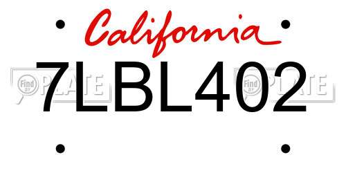 7LBL402 California License Plate