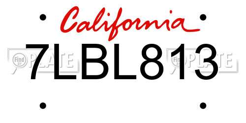 7LBL813 California License Plate