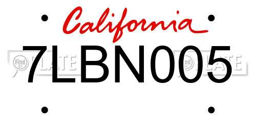 7LBN005 California License Plate