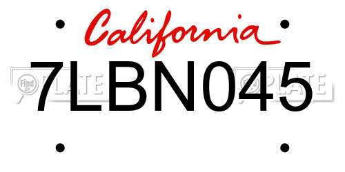 7LBN045 California License Plate