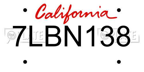 7LBN138 California License Plate