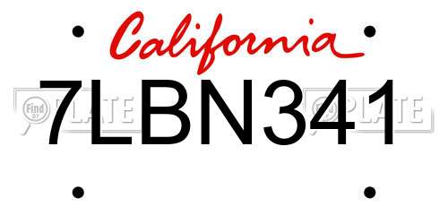 7LBN341 California License Plate