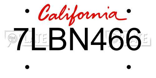 7LBN466 California License Plate