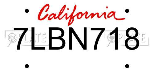 7LBN718 California License Plate