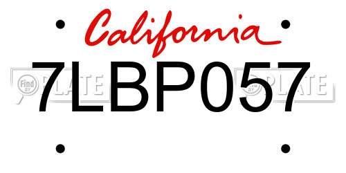 7LBP057 California License Plate