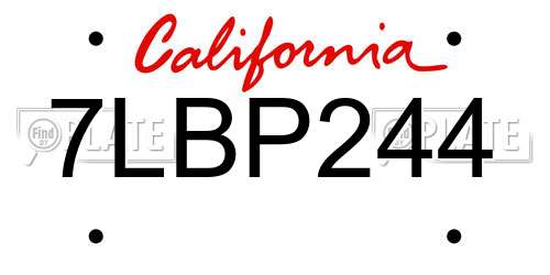 7LBP244 California License Plate