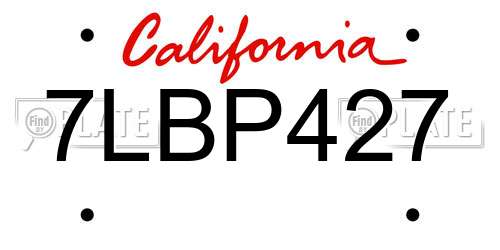 7LBP427 California License Plate