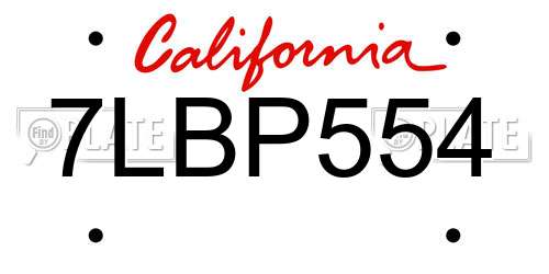 7LBP554 California License Plate