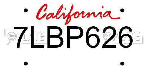 7LBP626 California License Plate