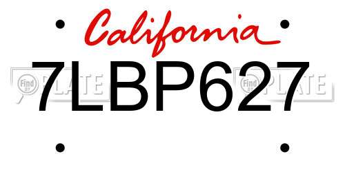 7LBP627 California License Plate